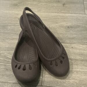 Crocs Kadee Ballet Flats US 7 Brown Sling Back Casual Rubber Boho Indie Summer